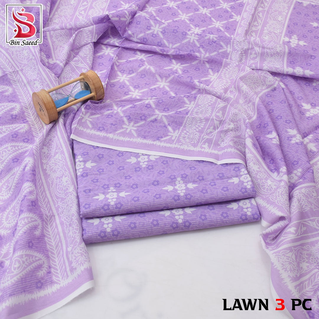 Premium print Lawn Fabric 3pc - Lawn Dupatta d- 6046