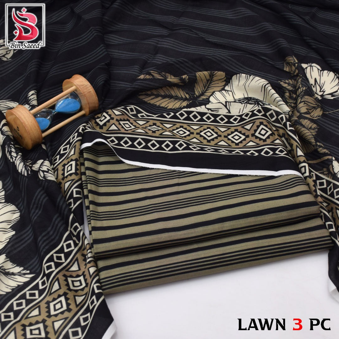 Premium print Lawn Fabric 3pc - Lawn Dupatta d- 6047