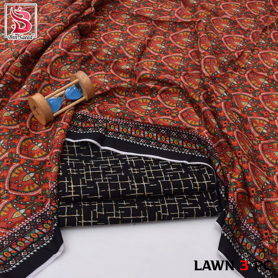 Premium print Lawn Fabric 3pc - Lawn Dupatta d- 6049