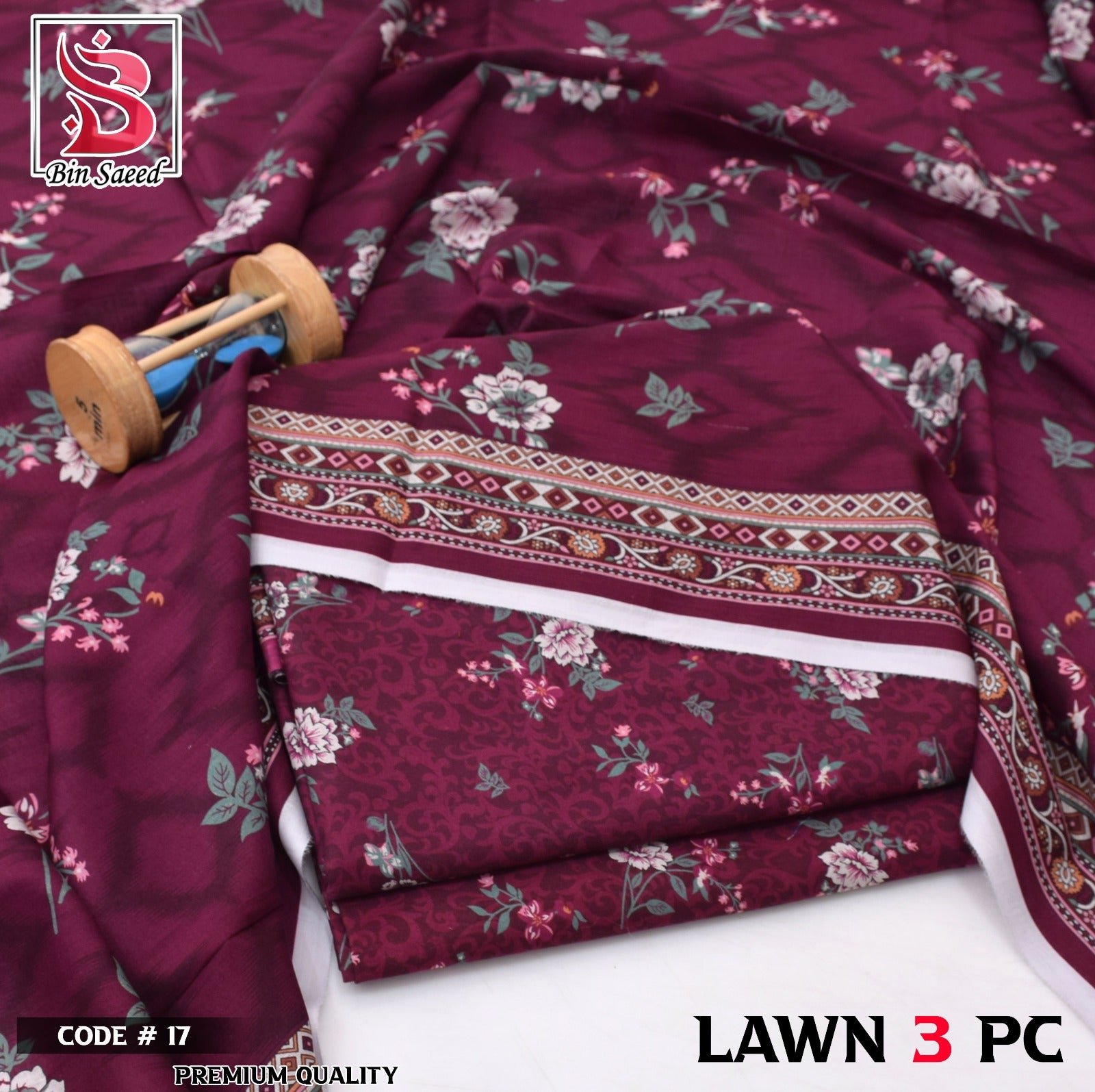 Premium print Lawn Fabric 3pc - Lawn Dupatta d- 6050