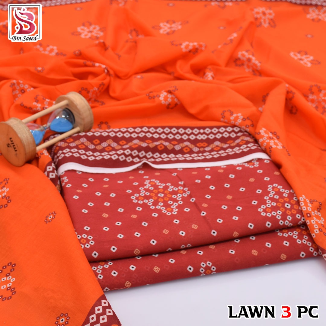 Premium print Lawn Fabric 3pc - Lawn Dupatta d- 6052