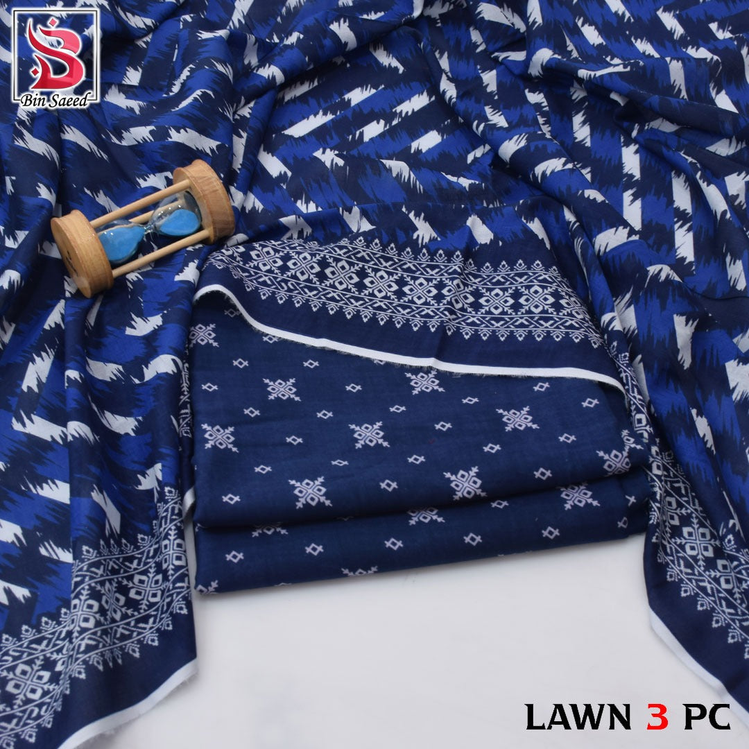 Premium print Lawn Fabric 3pc - Lawn Dupatta d- 6053