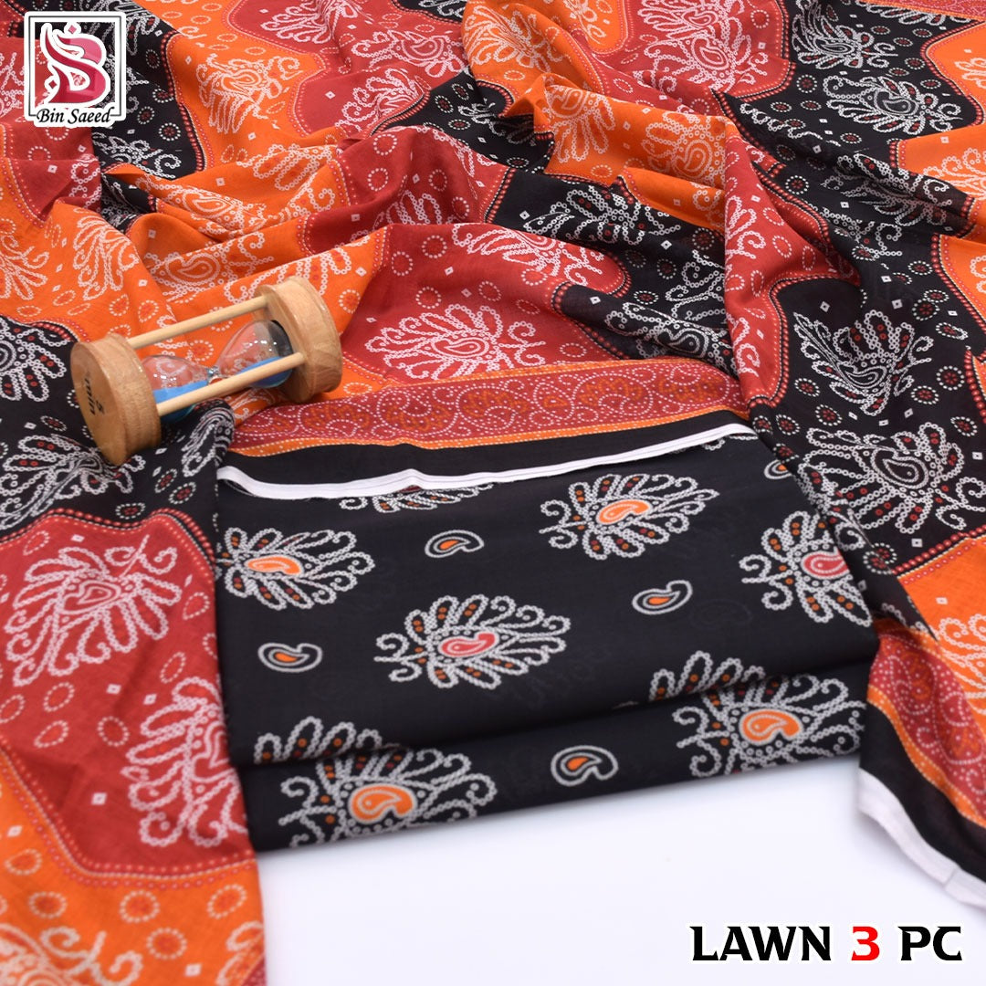 Premium print Lawn Fabric 3pc - Lawn Dupatta d- 6054