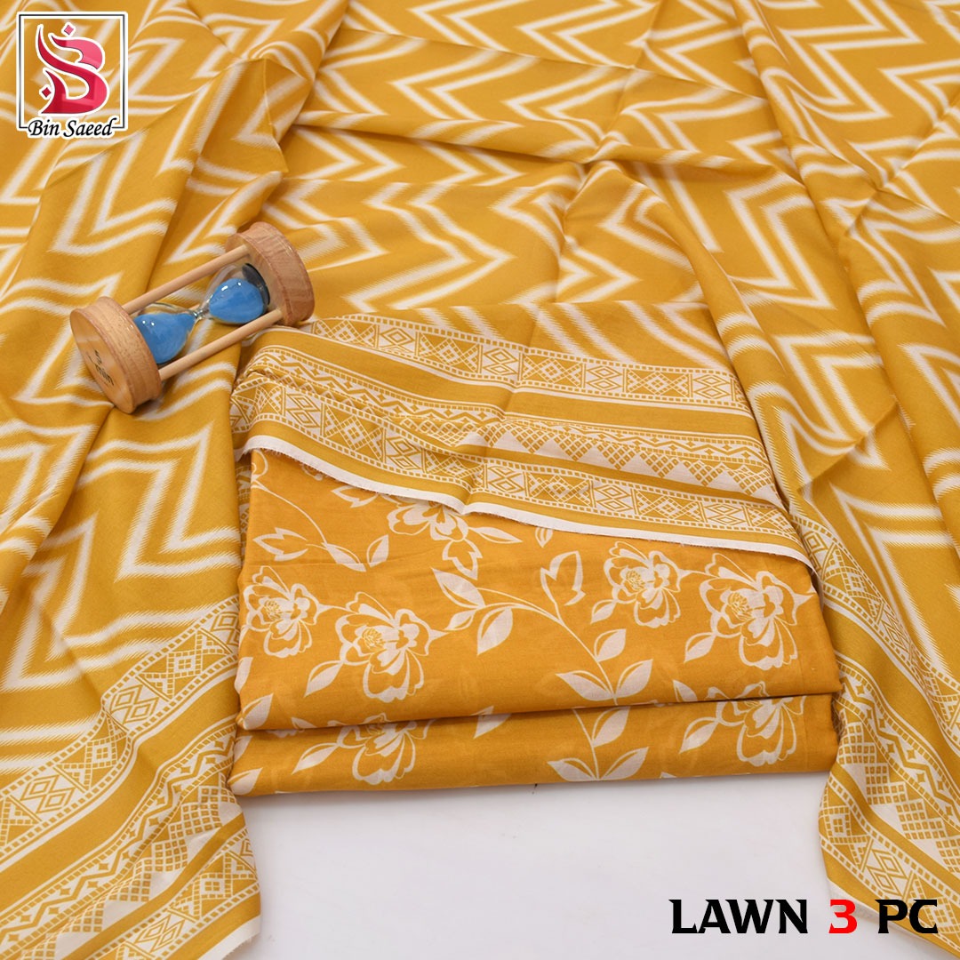 Premium print Lawn Fabric 3pc - Lawn Dupatta d- 6055