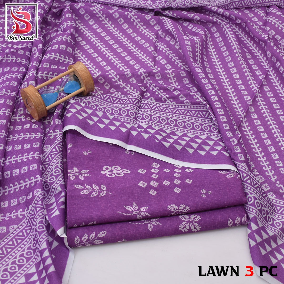 Premium print Lawn Fabric 3pc - Lawn Dupatta d- 6038