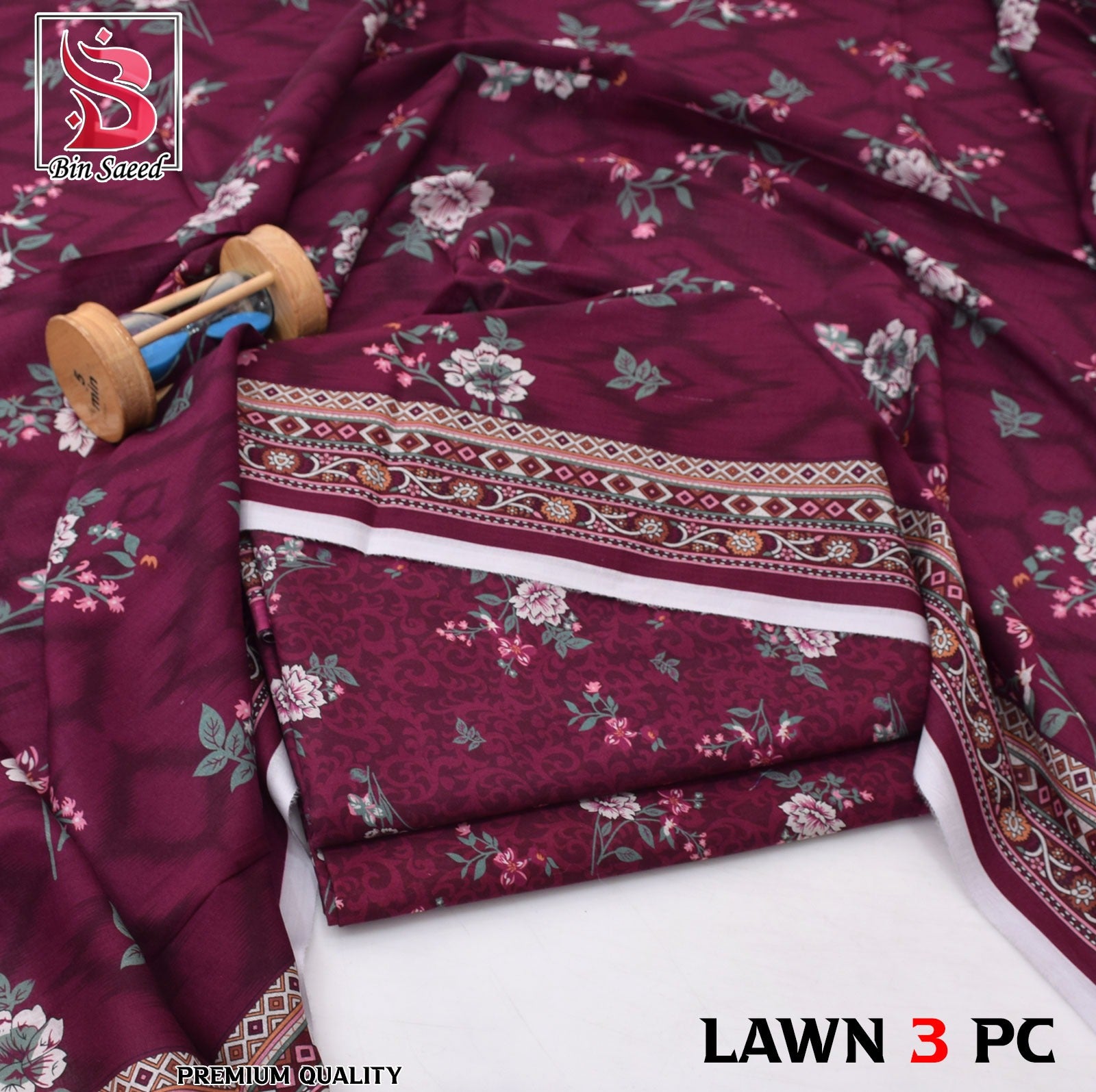 Premium print Lawn Fabric 3pc - Lawn Dupatta d- 6056