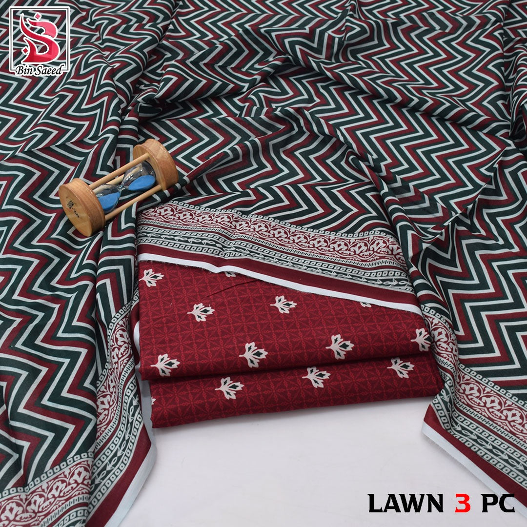 Premium print Lawn Fabric 3pc - Lawn Dupatta d- 6057