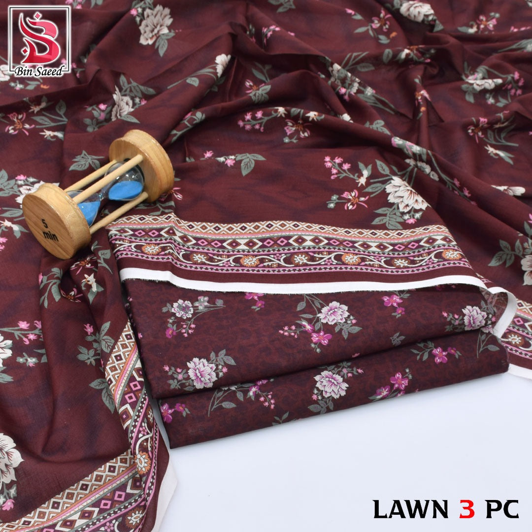 Premium print Lawn Fabric 3pc - Lawn Dupatta d- 6058