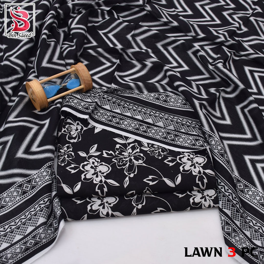 Premium print Lawn Fabric 3pc - Lawn Dupatta d- 6059