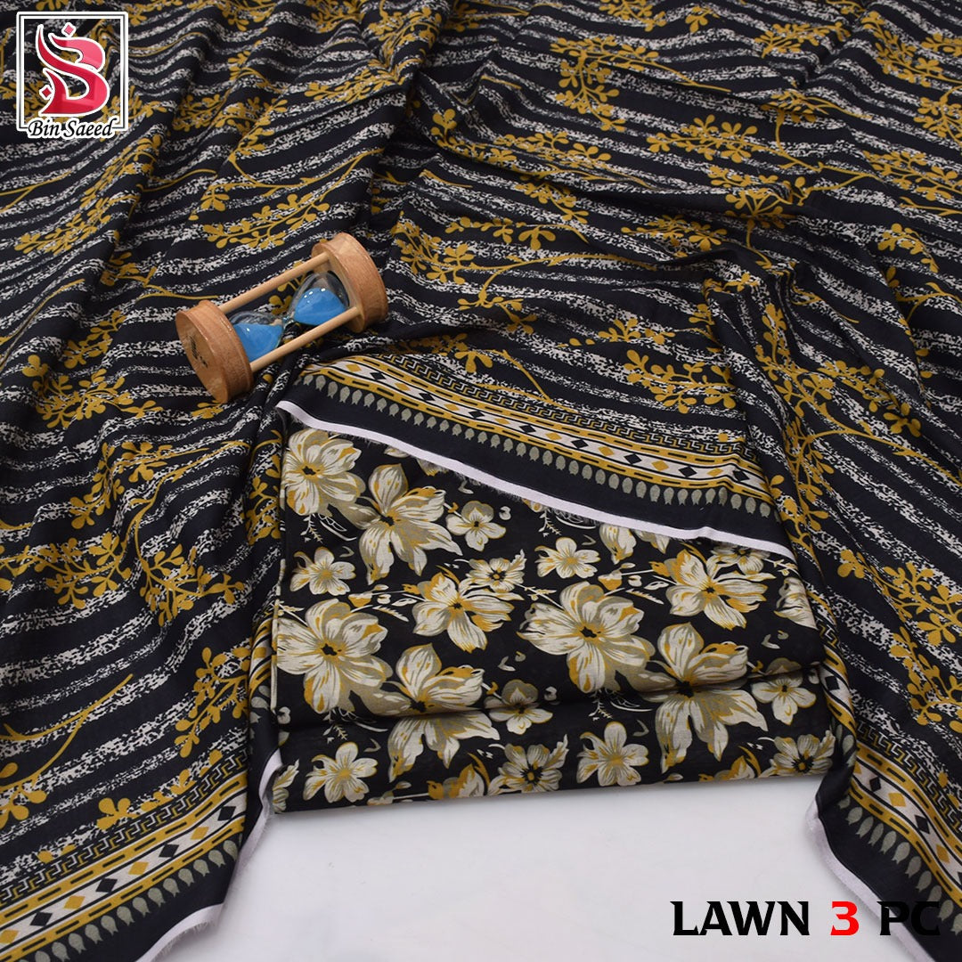 Premium print Lawn Fabric 3pc - Lawn Dupatta d- 6060