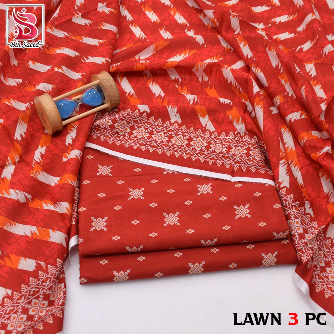 Premium print Lawn Fabric 3pc - Lawn Dupatta d- 6061
