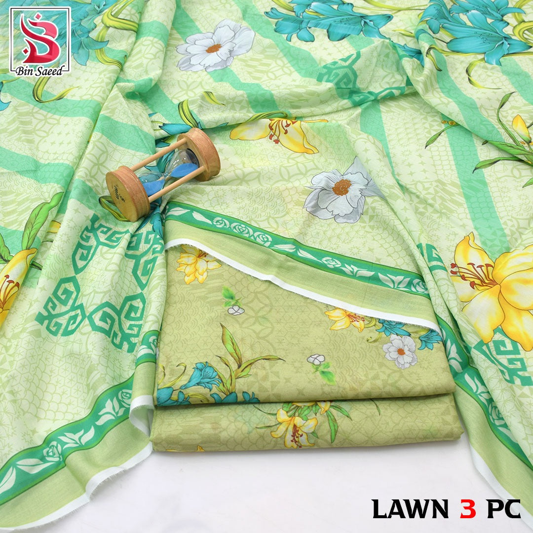 Premium print Lawn Fabric 3pc - Lawn Dupatta d- 6062