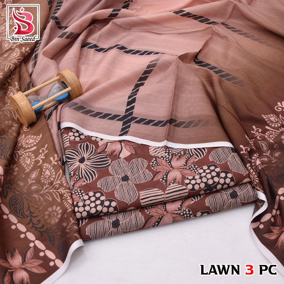 Premium print Lawn Fabric 3pc - Lawn Dupatta d- 6063
