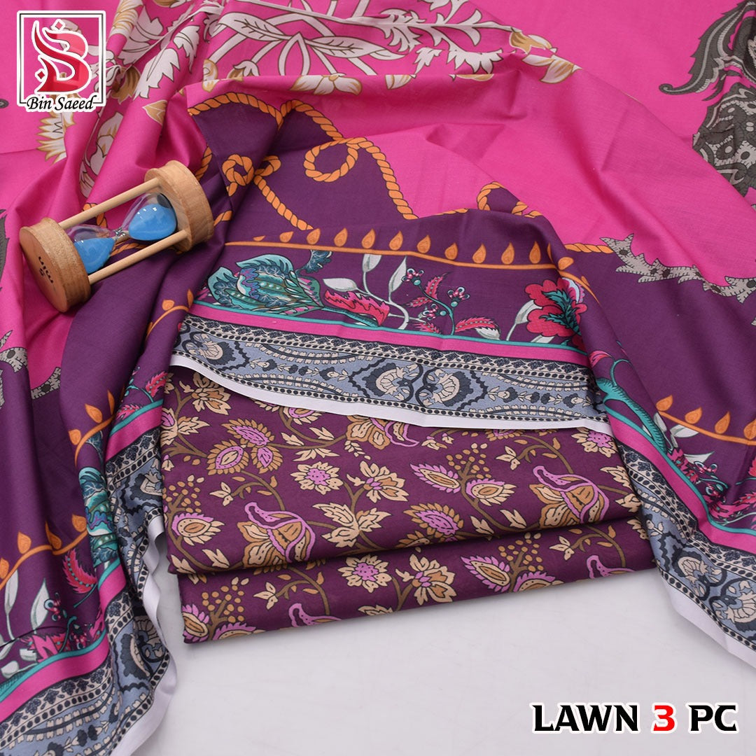 Premium print Lawn Fabric 3pc - Lawn Dupatta d- 6064