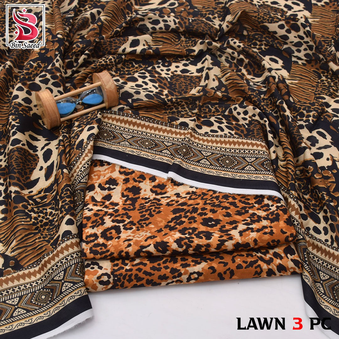 Premium print Lawn Fabric 3pc - Lawn Dupatta d- 6065