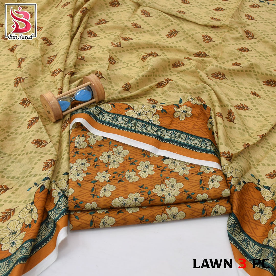 Premium print Lawn Fabric 3pc - Lawn Dupatta d- 6039