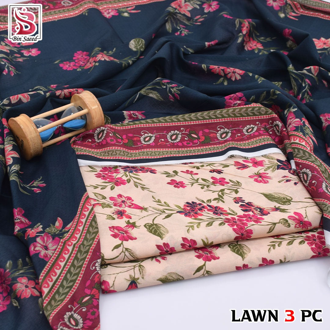 Premium print Lawn Fabric 3pc - Lawn Dupatta d- 6068