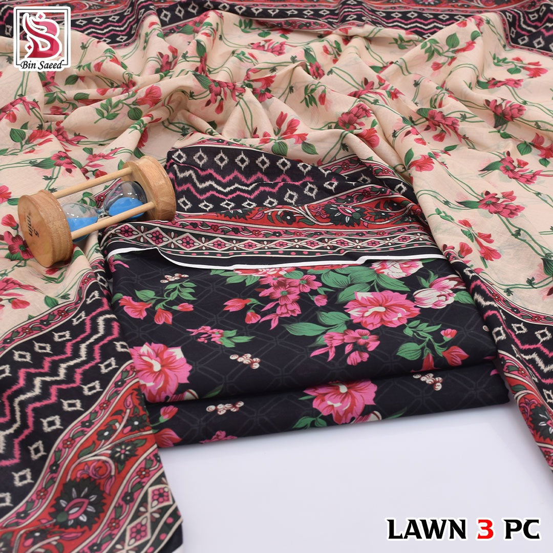 Premium print Lawn Fabric 3pc - Lawn Dupatta d- 6069