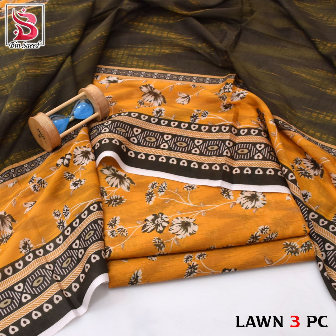 Premium print Lawn Fabric 3pc - Lawn Dupatta d- 6070