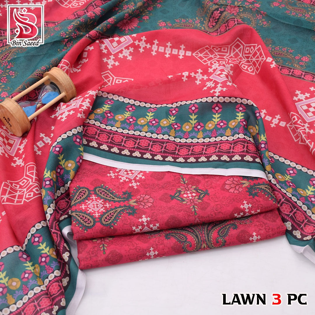 Premium print Lawn Fabric 3pc - Lawn Dupatta d- 6073
