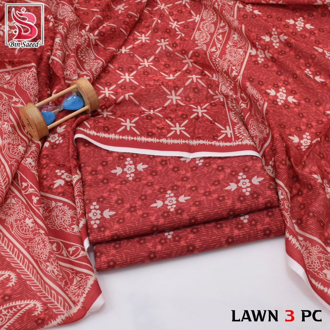 Premium print Lawn Fabric 3pc - Lawn Dupatta d- 6074