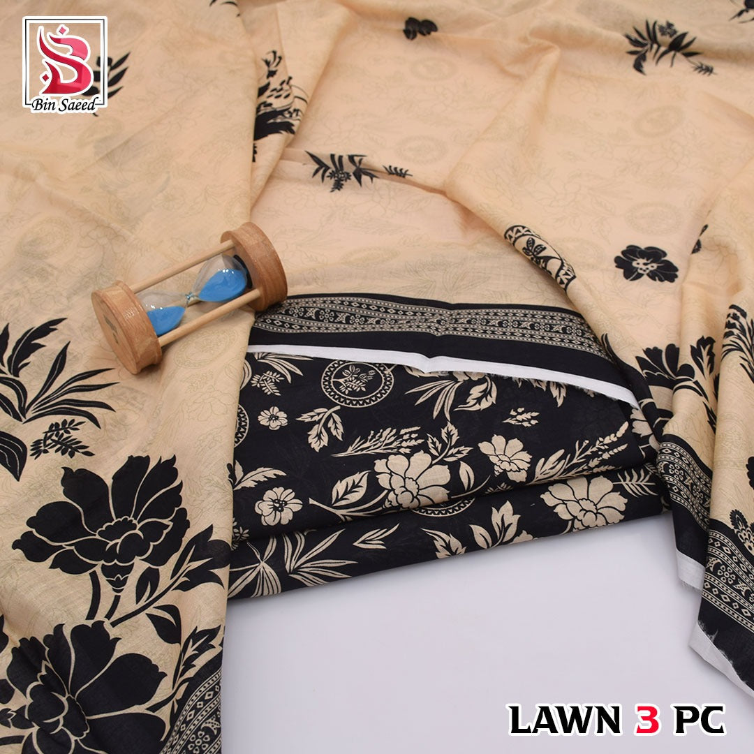 Premium print Lawn Fabric 3pc - Lawn Dupatta d- 6040