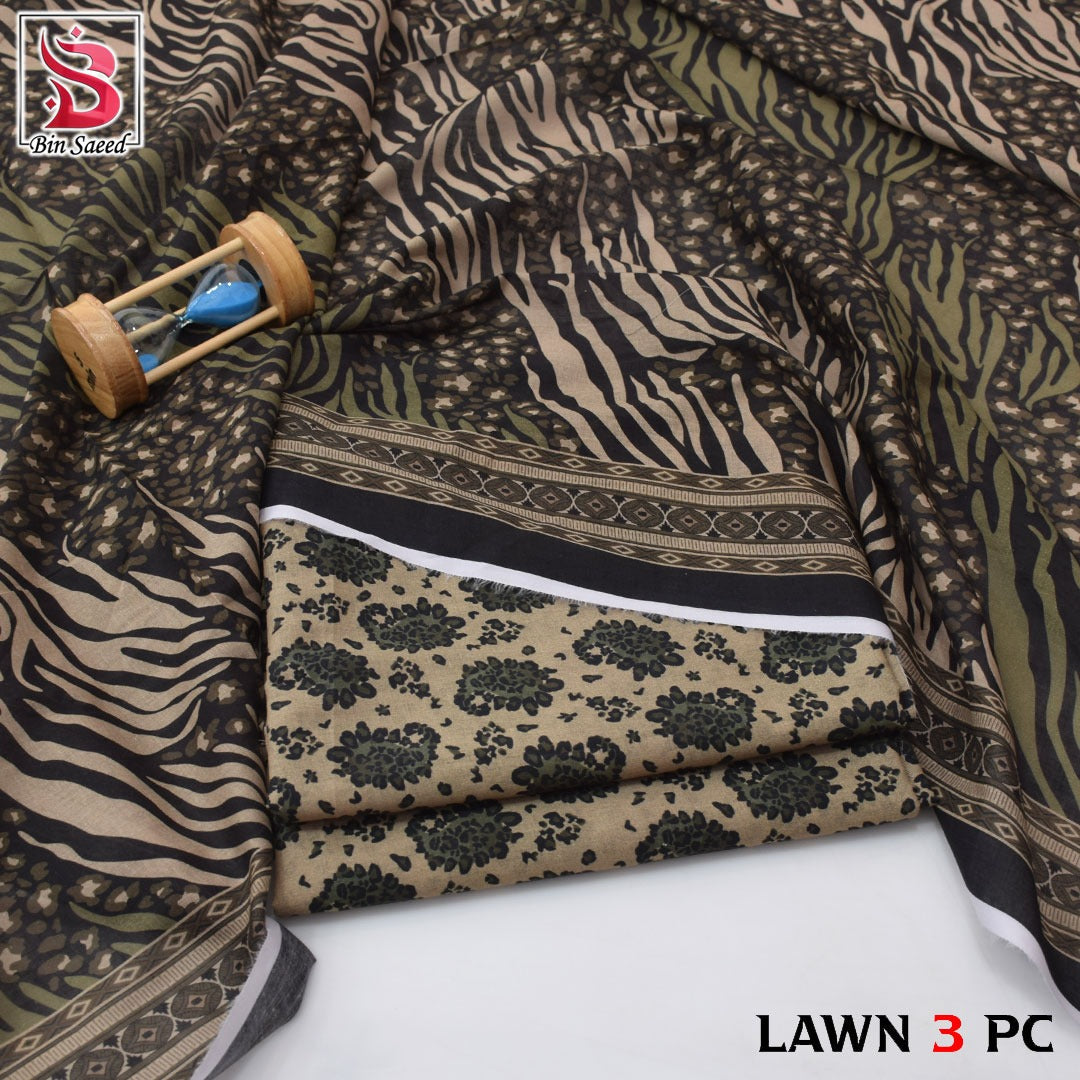 Premium print Lawn Fabric 3pc - Lawn Dupatta d- 6076