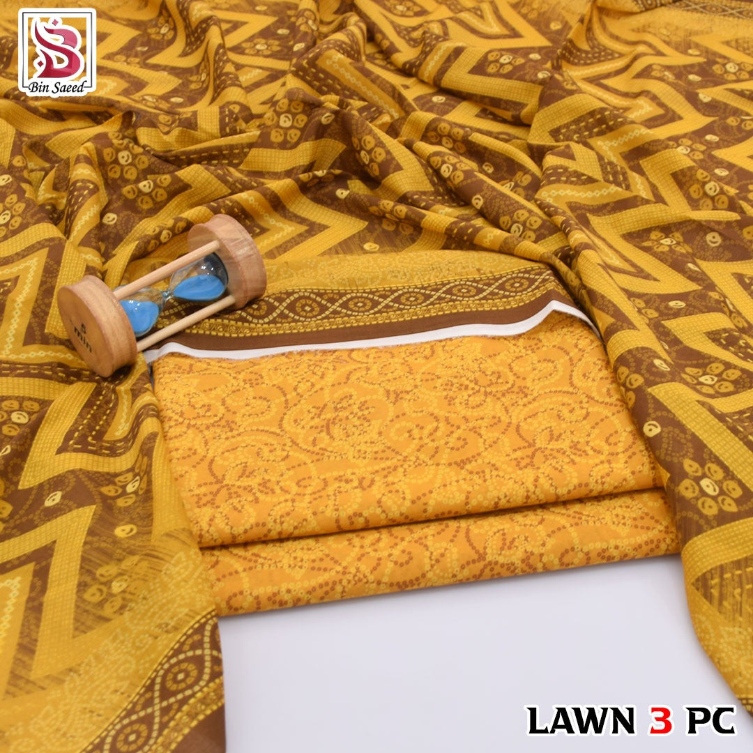 Premium print Lawn Fabric 3pc - Lawn Dupatta d- 6077