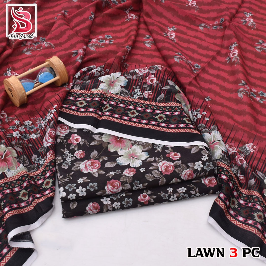 Premium print Lawn Fabric 3pc - Lawn Dupatta d- 6078