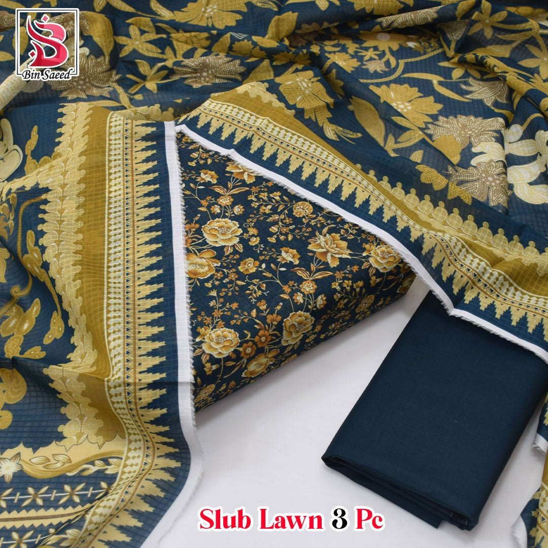 Premium print Lawn Fabric 3pc - Lawn Dupatta d- 6079