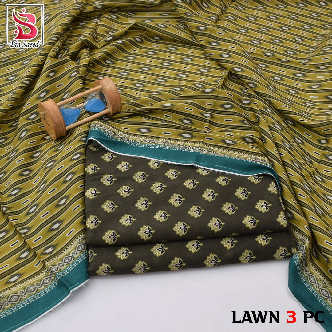 Premium print Lawn Fabric 3pc - Lawn Dupatta d- 6041