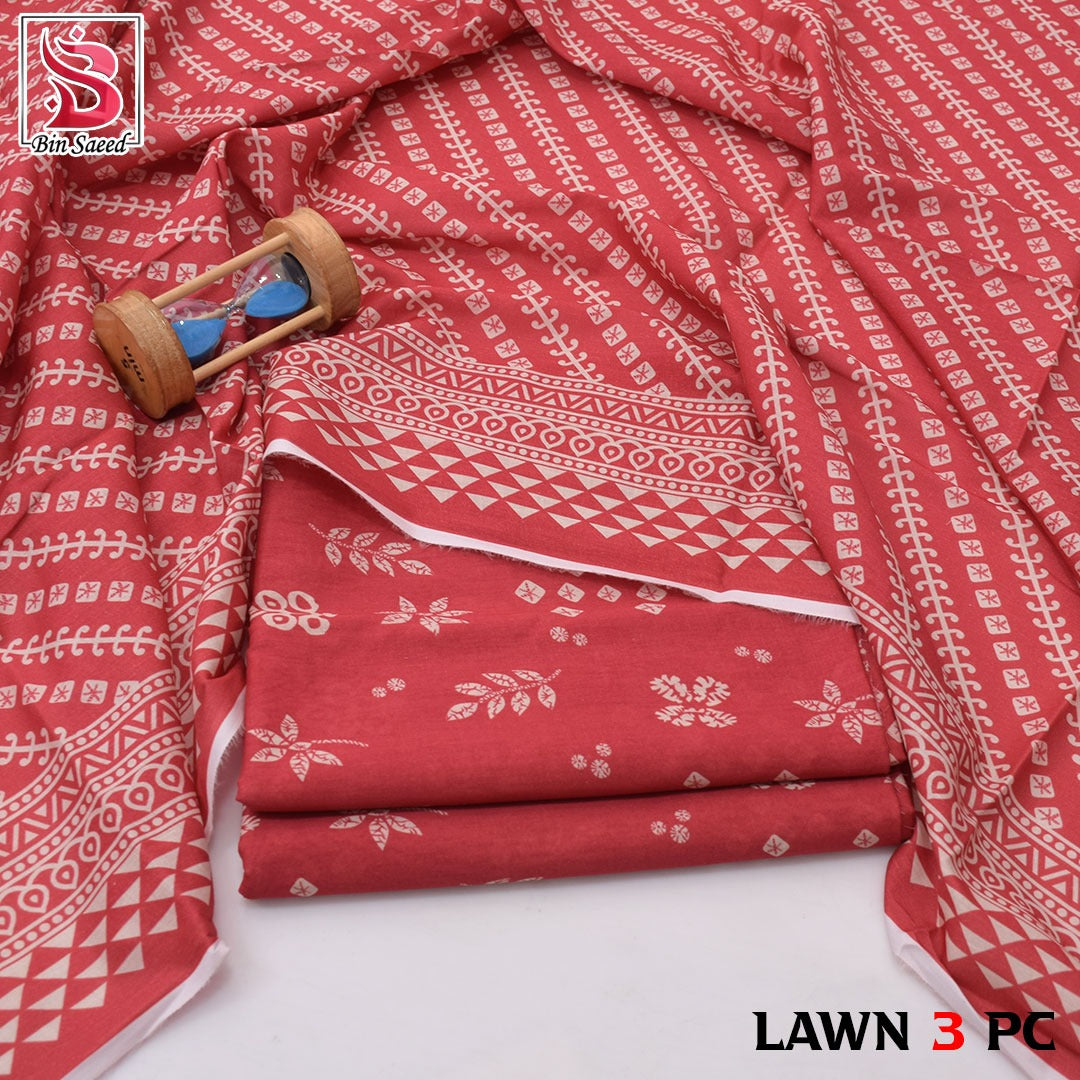 Premium print Lawn Fabric 3pc - Lawn Dupatta d- 6042