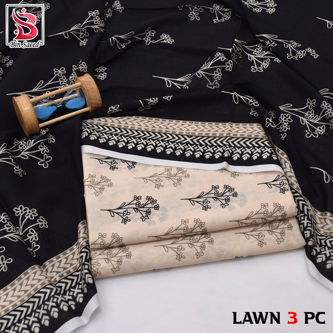 Premium print Lawn Fabric 3pc - Lawn Dupatta d- 6045