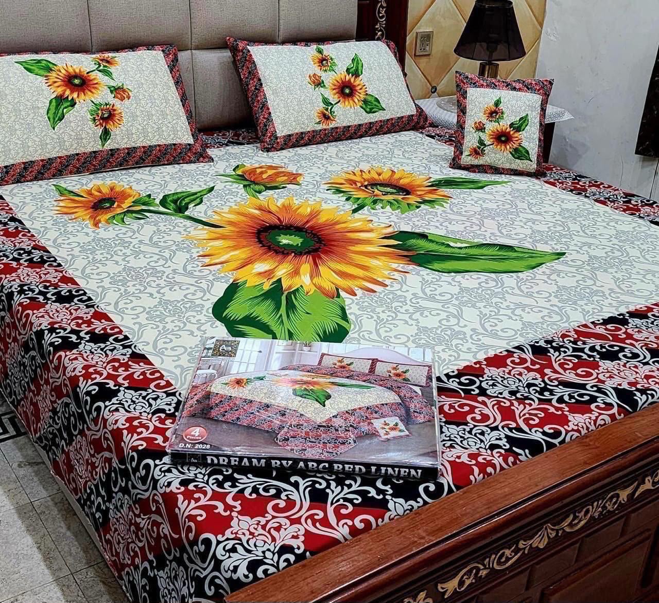 3d panal crystal cotton 3pc king size bedsheet bd 6001