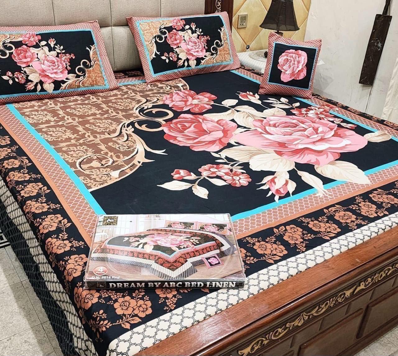 3d panal crystal cotton 3pc king size bedsheet bd 6010
