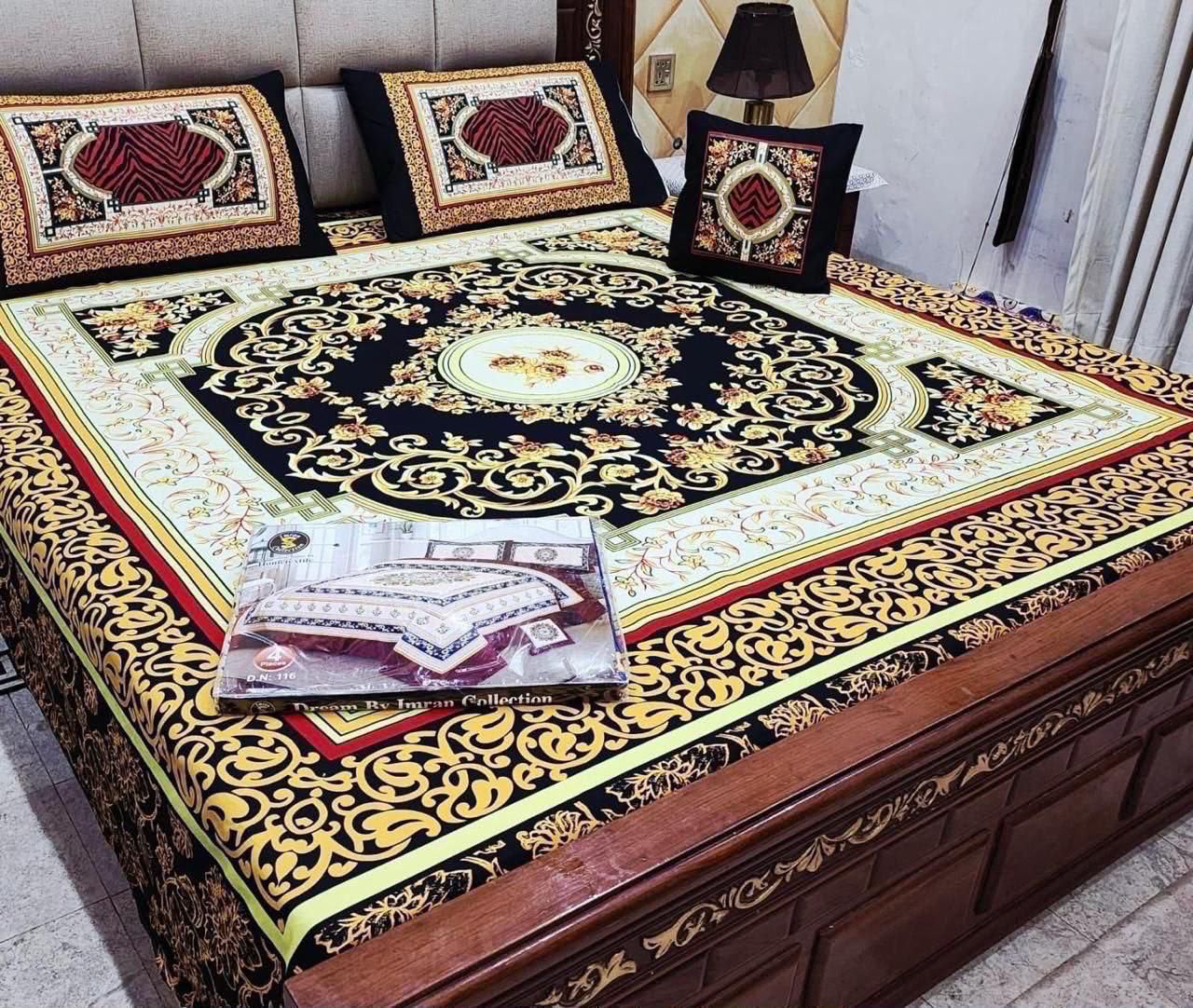 3d panal crystal cotton 3pc king size bedsheet bd 6011