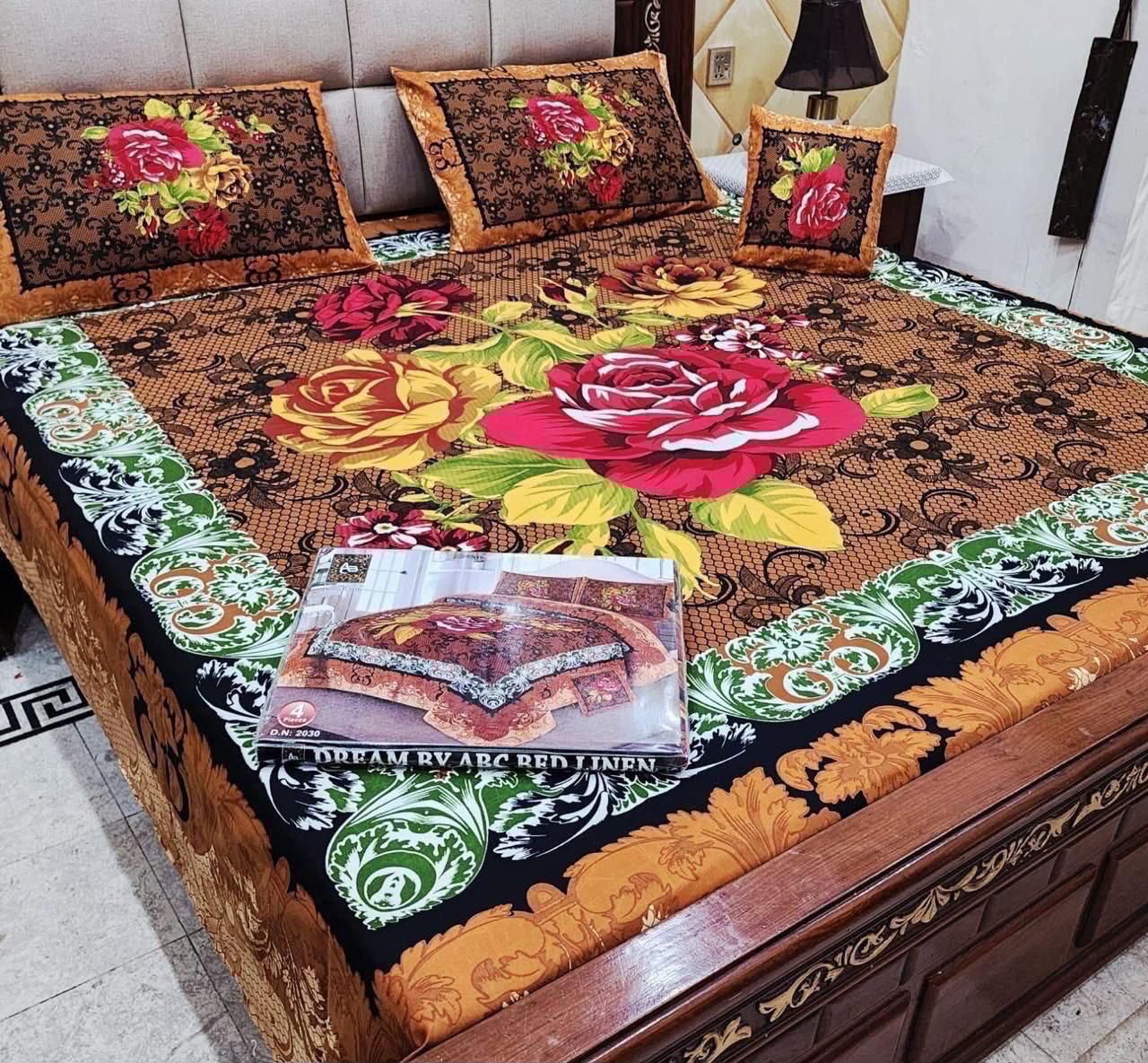 3d panal crystal cotton 3pc king size bedsheet bd 6012