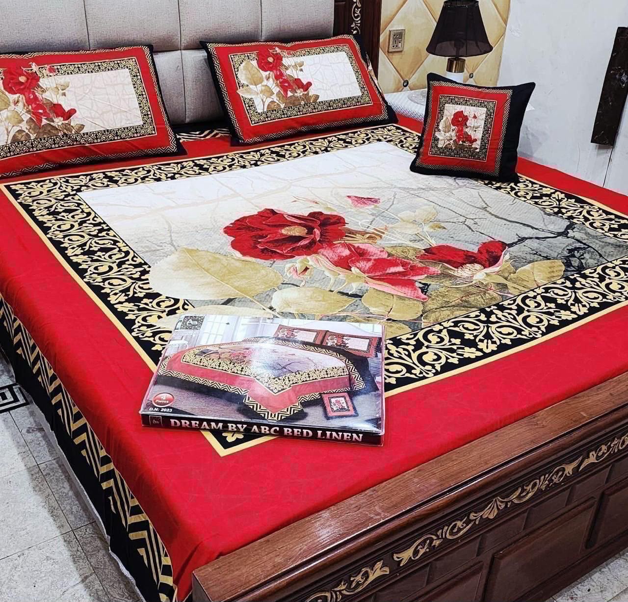 3d panal crystal cotton 3pc king size bedsheet bd 6002