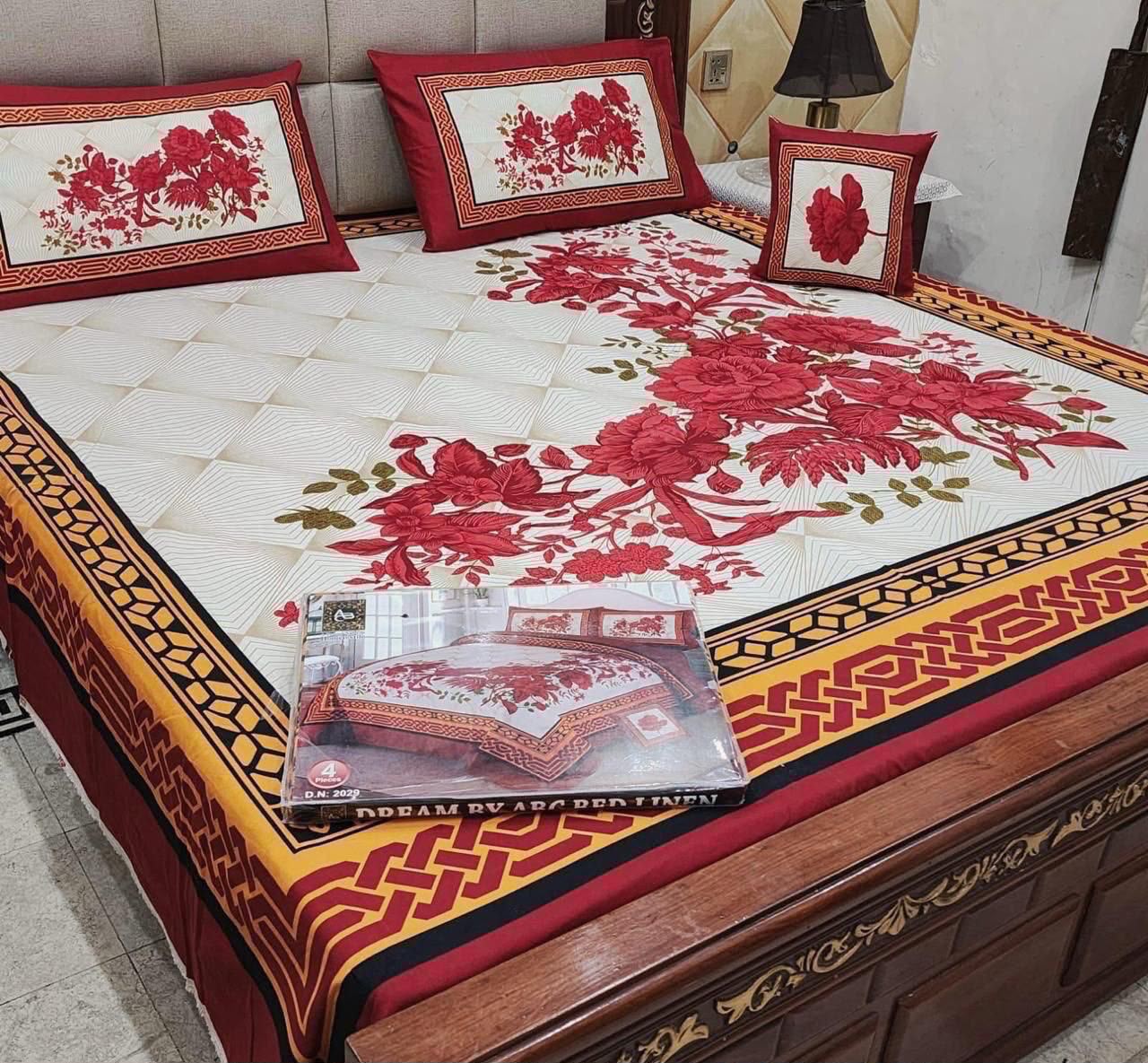 3d panal crystal cotton 3pc king size bedsheet bd 6003