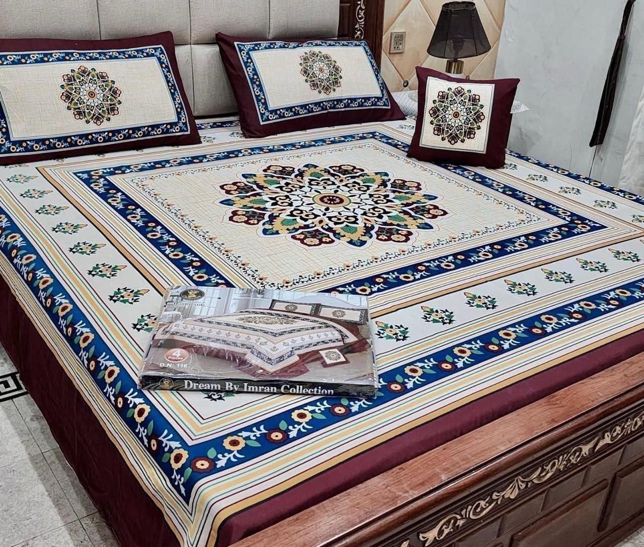 3d panal crystal cotton 3pc king size bedsheet bd 6004