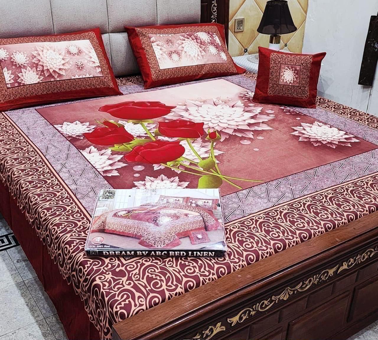 3d panal crystal cotton 3pc king size bedsheet bd 6005
