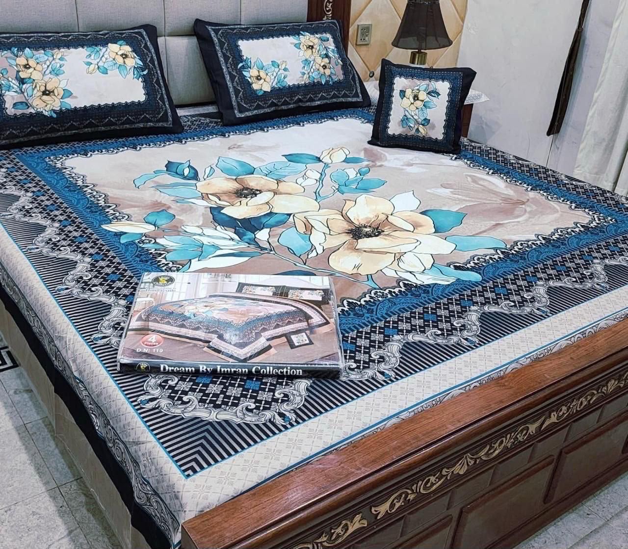 3d panal crystal cotton 3pc king size bedsheet bd 6006