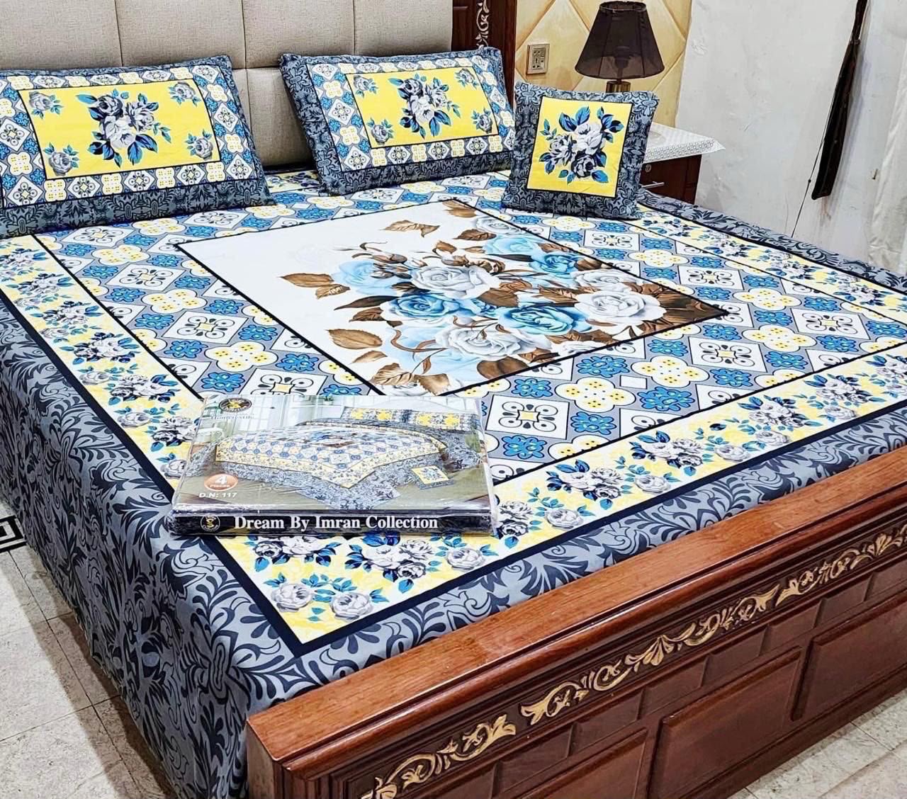 3d panal crystal cotton 3pc king size bedsheet bd 6007