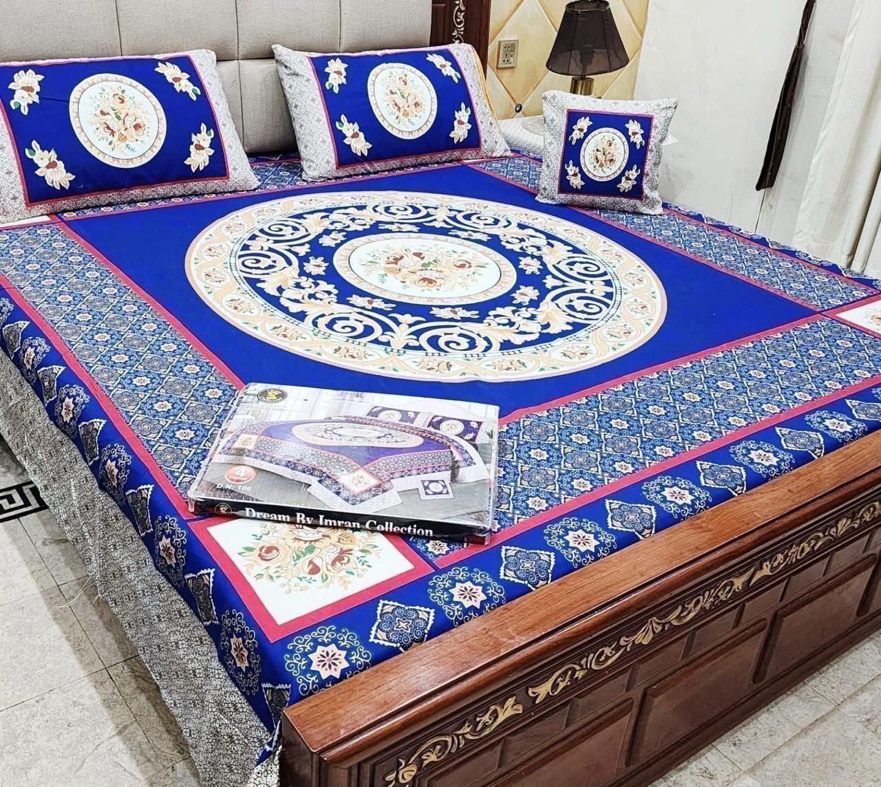 3d panal crystal cotton 3pc king size bedsheet bd 6009