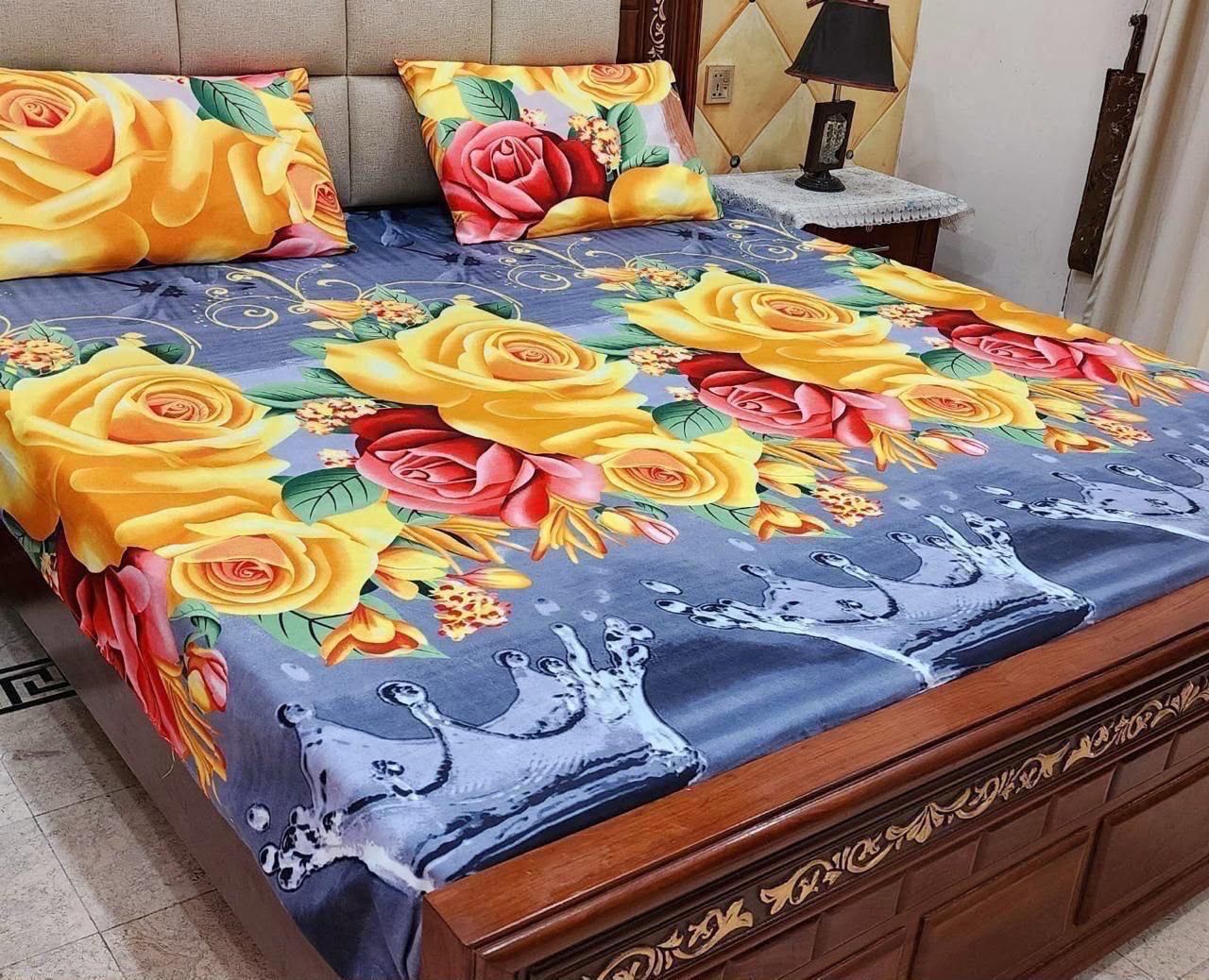 Crystal cotton 3pc king size bedsheet bd 6015