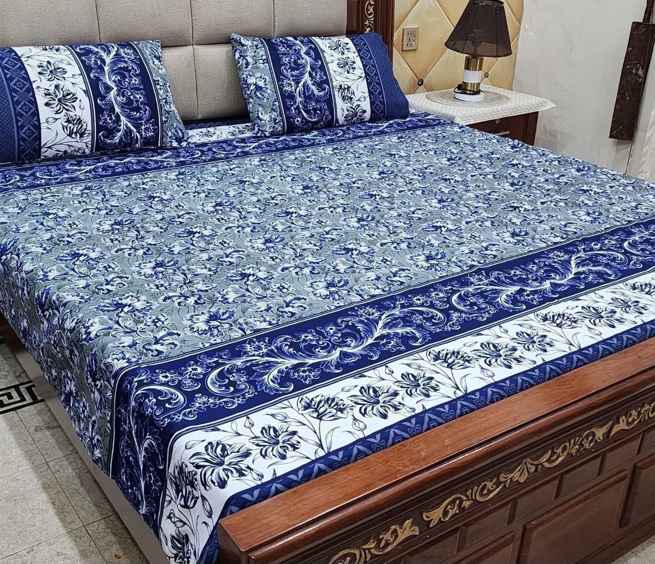Crystal cotton 3pc king size bedsheet bd 6016