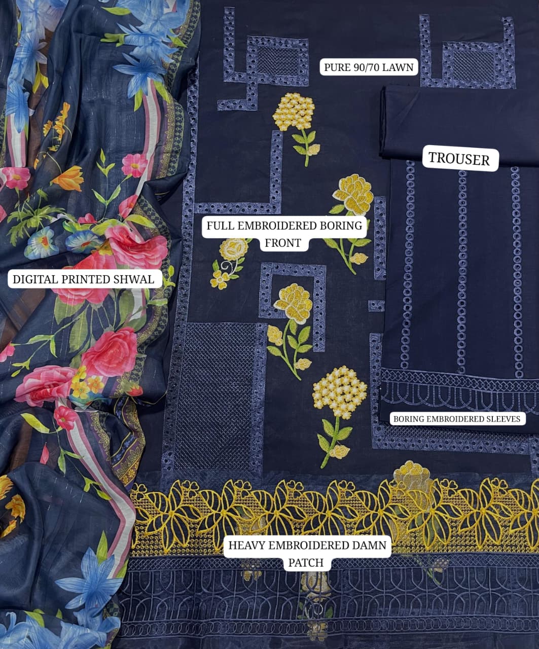 LIBAS  LAWN 3PC EMBROIDERED 1499