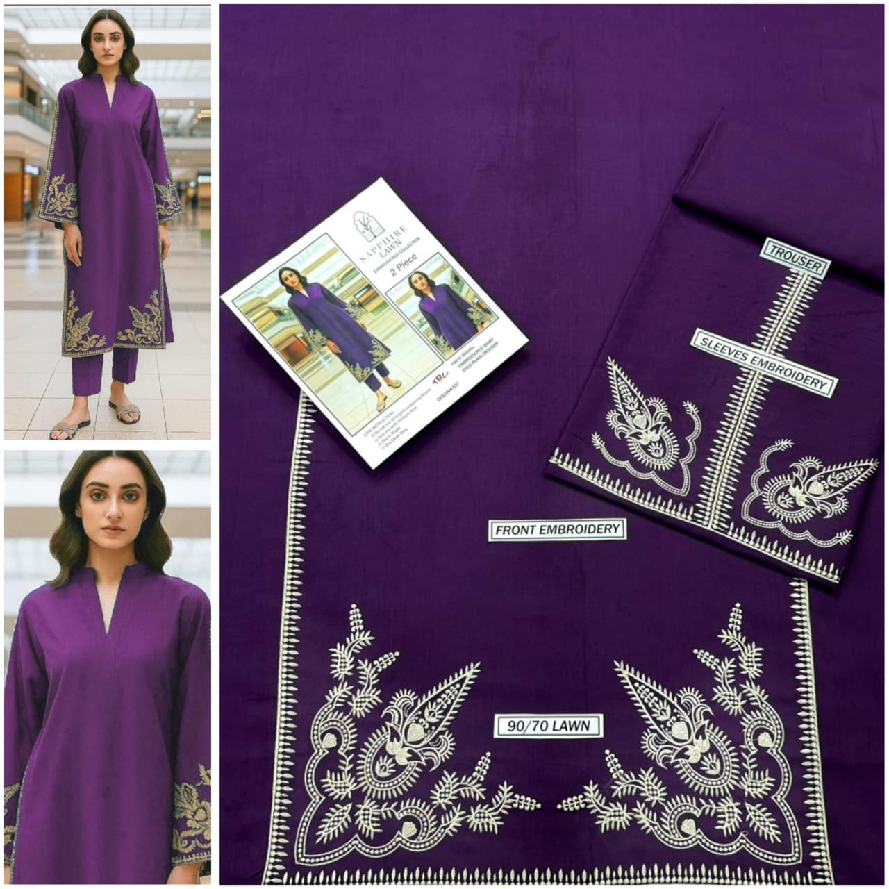 Premium quality 2pc Lawn Embroidery unstitch d1813