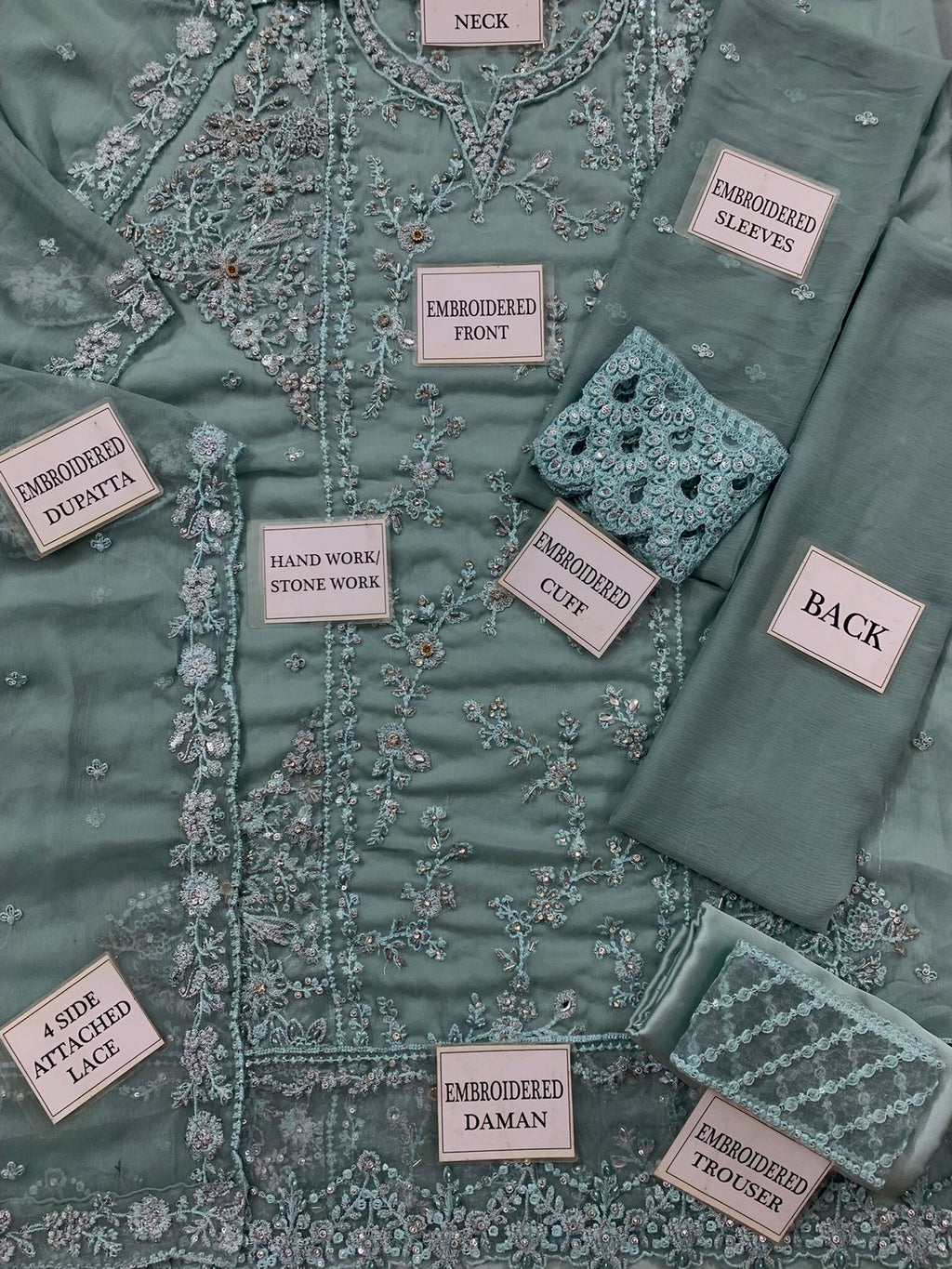 AZURE Chiffon Heavy Embroidered 3pc unstich D-1755