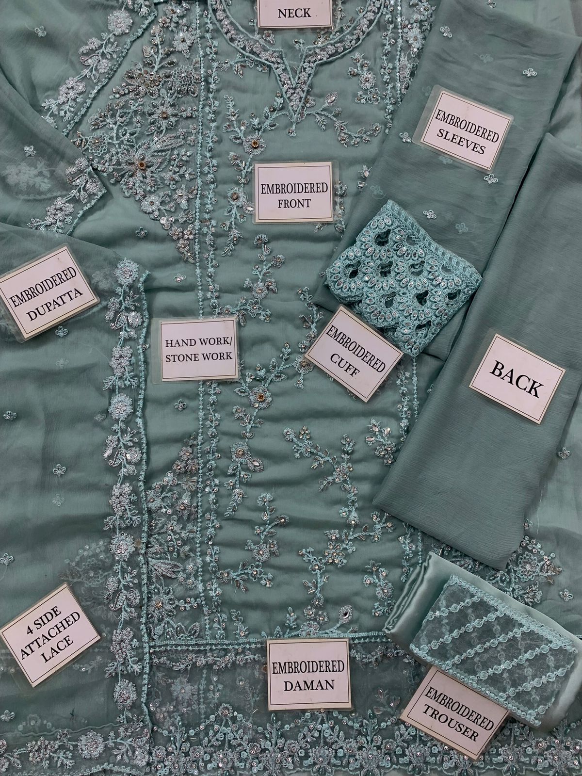 AZURE Chiffon Heavy Embroidered 3pc unstich D-1755